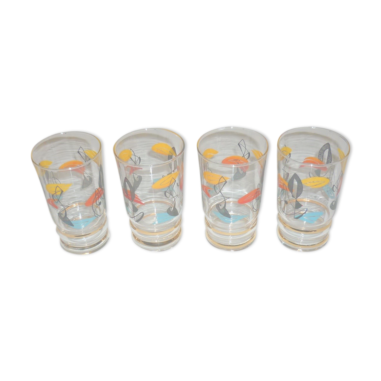 4 juice/water patterns fish colors and gold edges