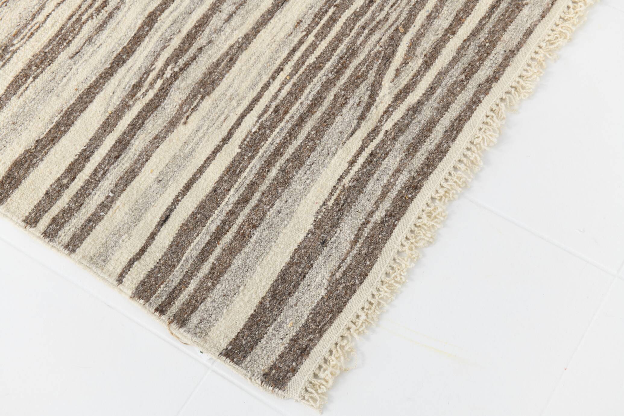 8x10 Beige & Light Brown %100 Wool Handmade Striped Kilim Rug, 232x291 Cm