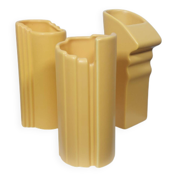 Three yellow vases in Memphis style by ASA Germany.