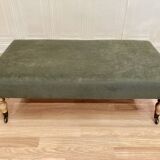 Khaki and oak sofa on casters, 1950s design.