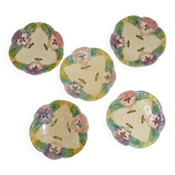 5 plates in hand-painted “faience d’art” slip