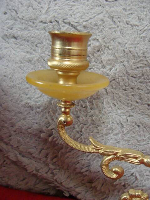 Vintage alabaster and brass candlestick