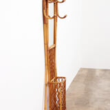 French Bamboo wall coat rack with large mirror, 1960