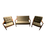 Two-seater sofa and pair of Peter HVIDT armchairs