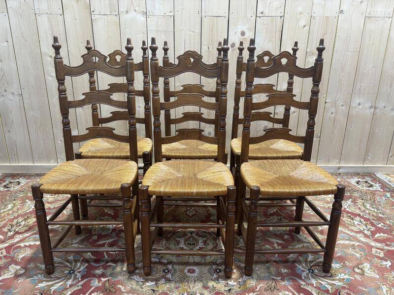 Série de 6 chaises paillées haut dossier