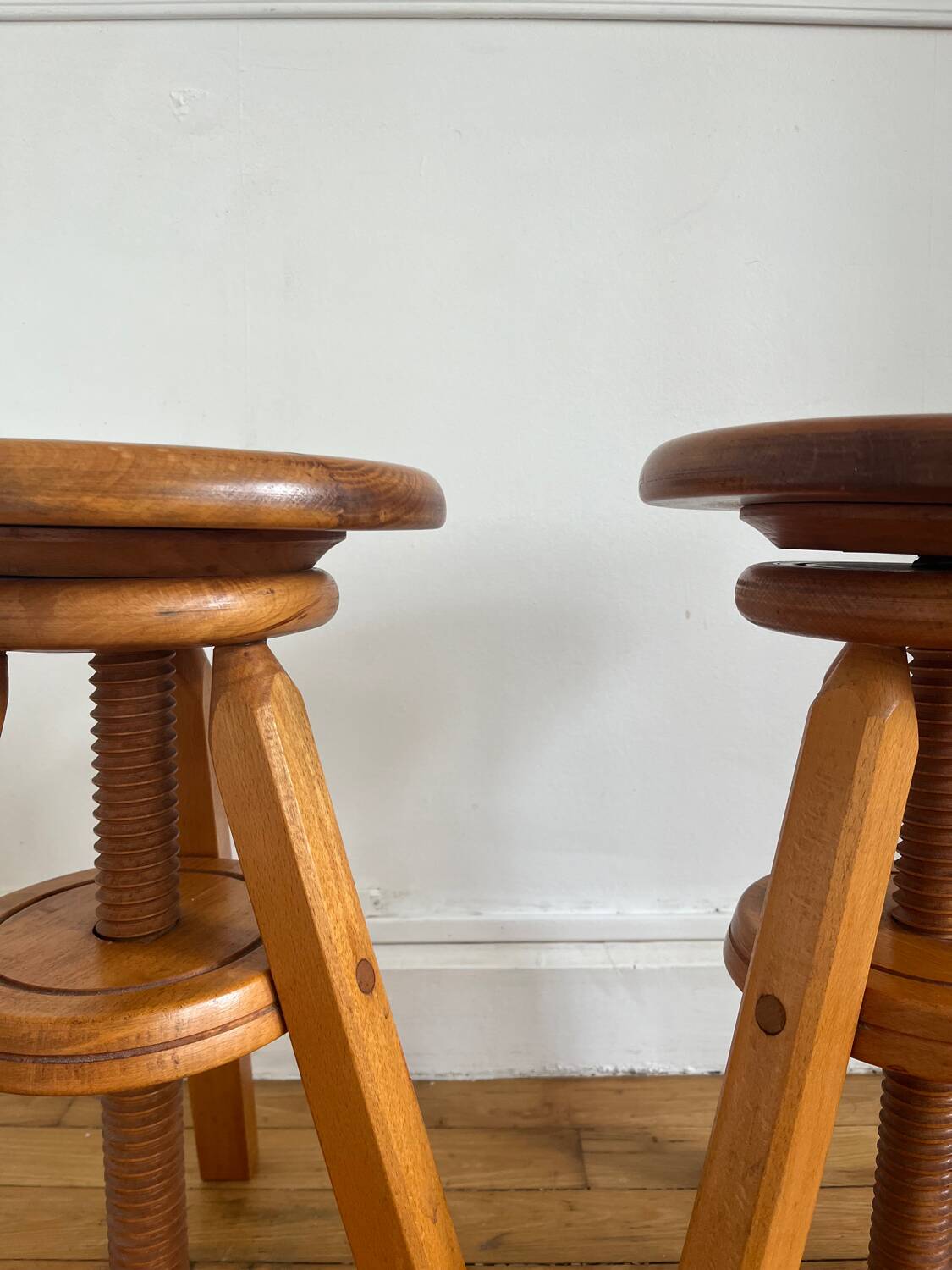 Pair of solid wood screw stools
