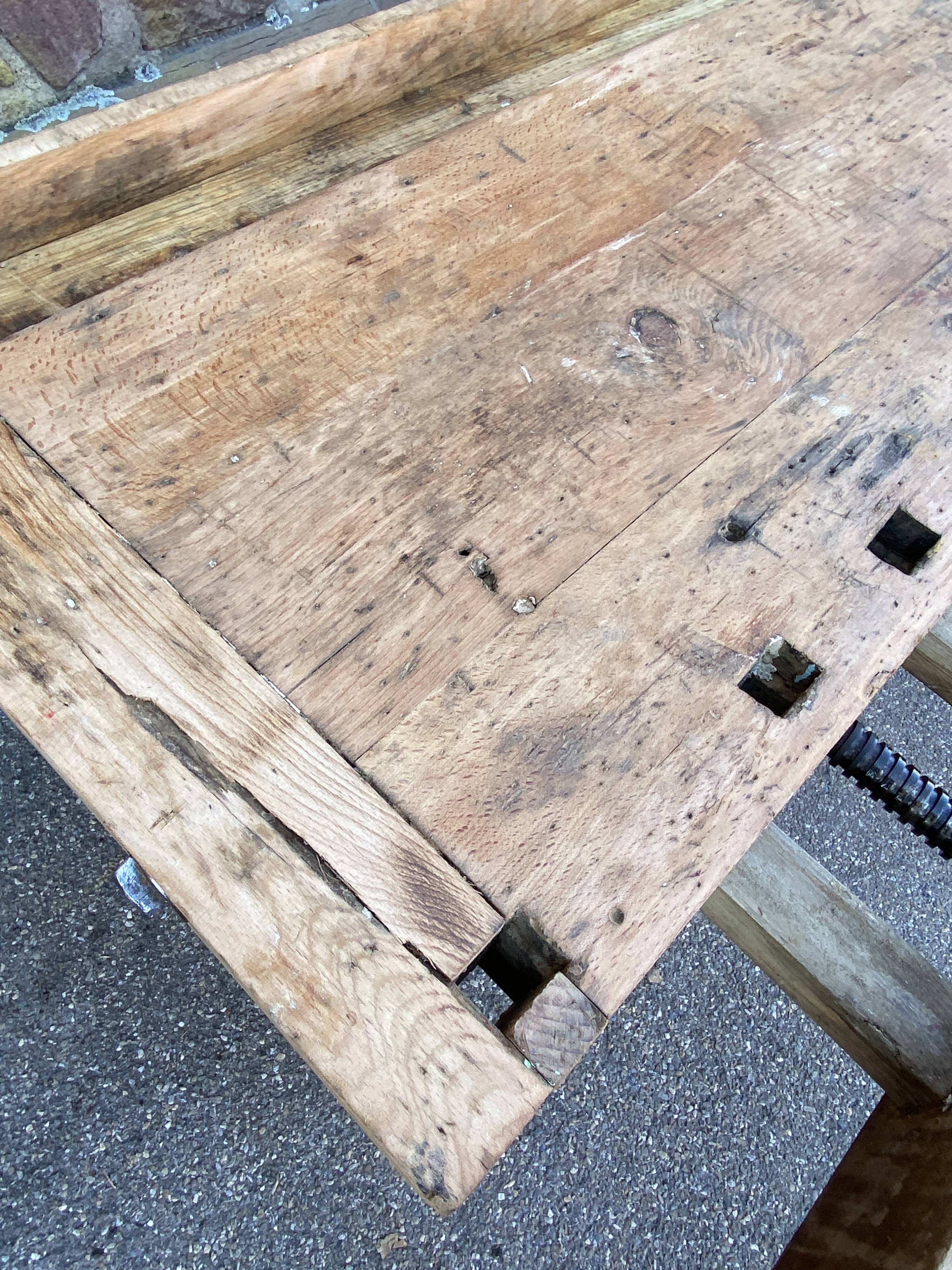 Industrial table Carpenter's workbench in natural raw wood vintage bohemian