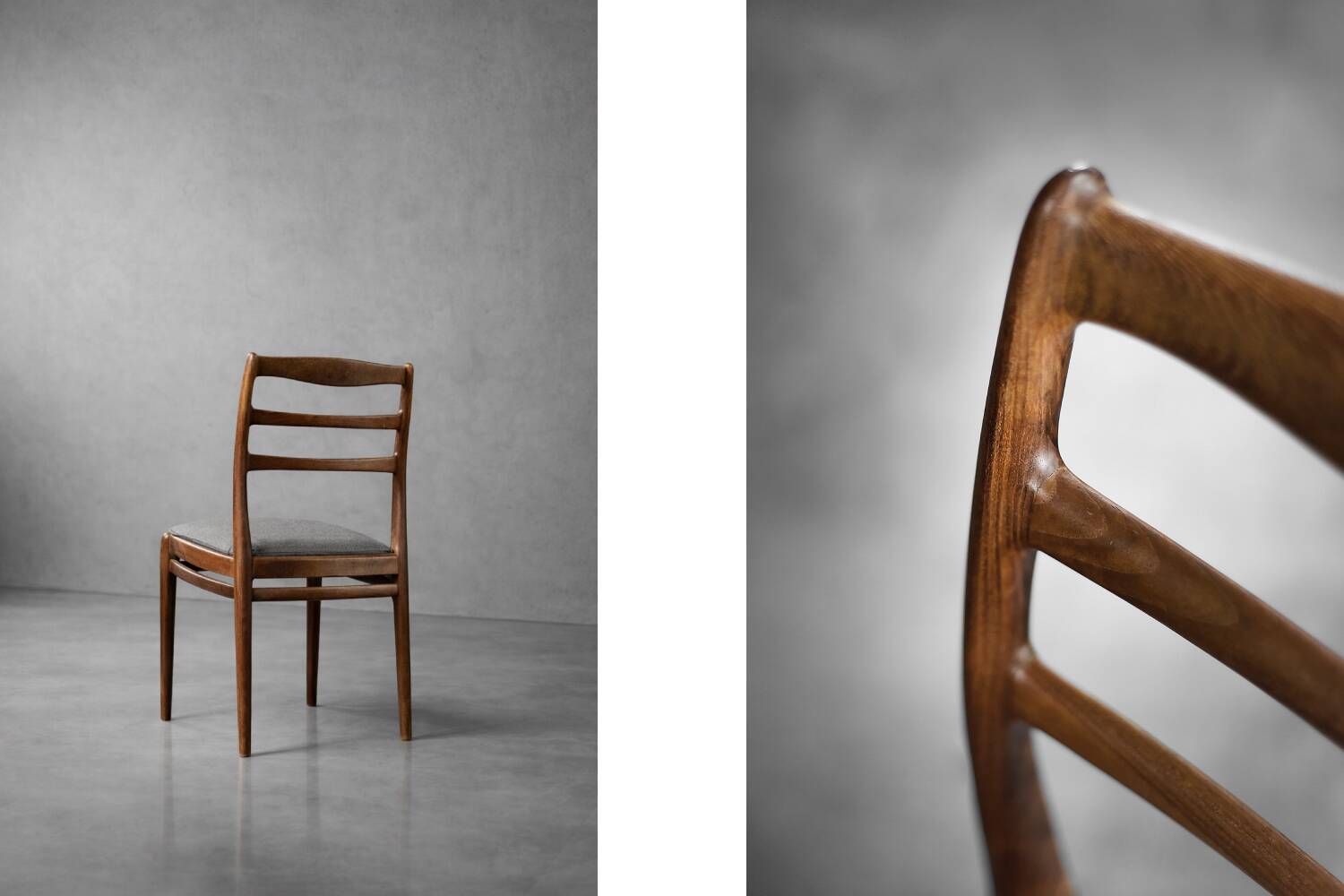 Vintage Mid-Century Danish Modern Elegant Teak & Grey Fabric Chairs, 1960s