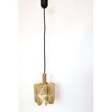 Hanging lamp in wood and threads of the 70