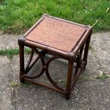 Small square-shaped side table in bamboo and vintage wicker