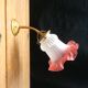 Retro wall lamp, brass support and tulip glass pressed pink and white 1950