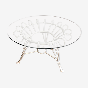 Iron round table with glass top, 1950s