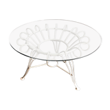 Iron round table with glass top, 1950s