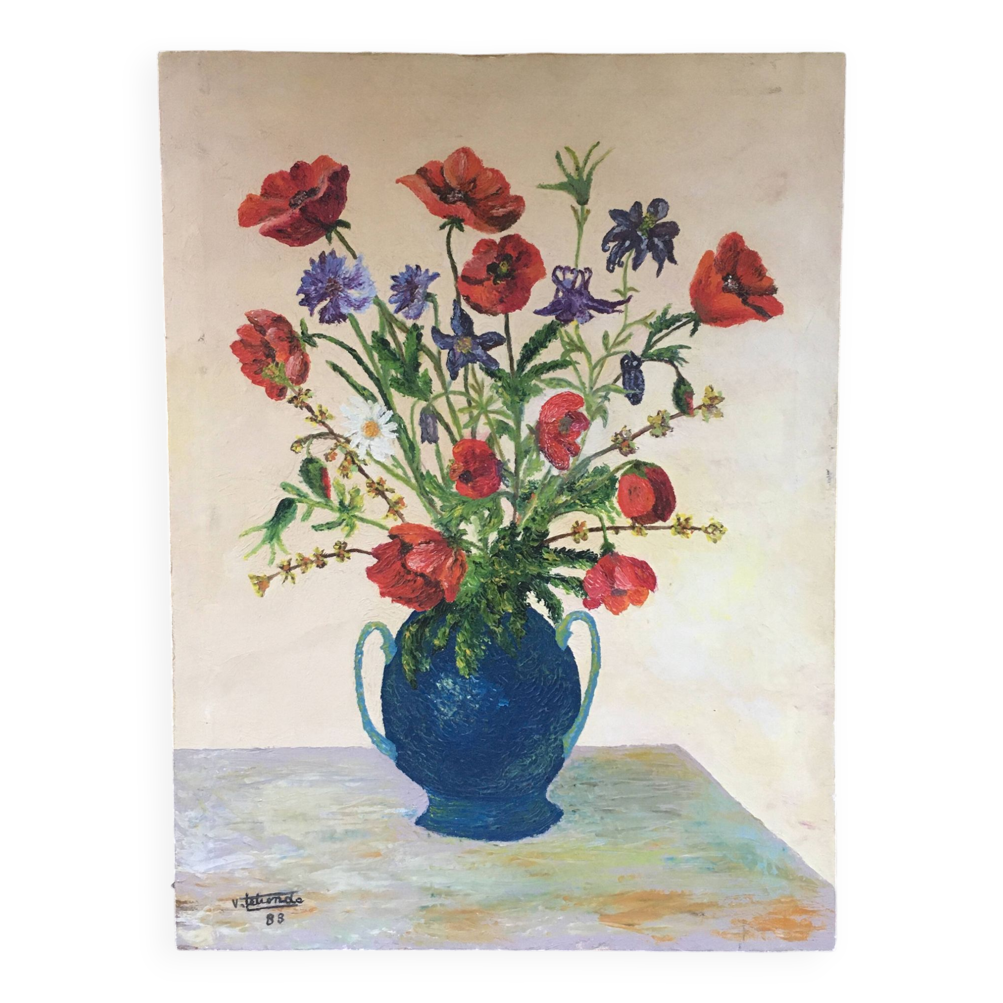 Painting of a bouquet of poppies and cornflowers