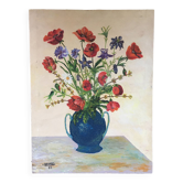 Painting of a bouquet of poppies and cornflowers