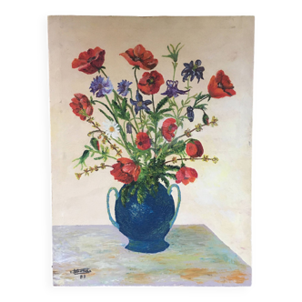 Bouquet of poppies and cornflowers painting