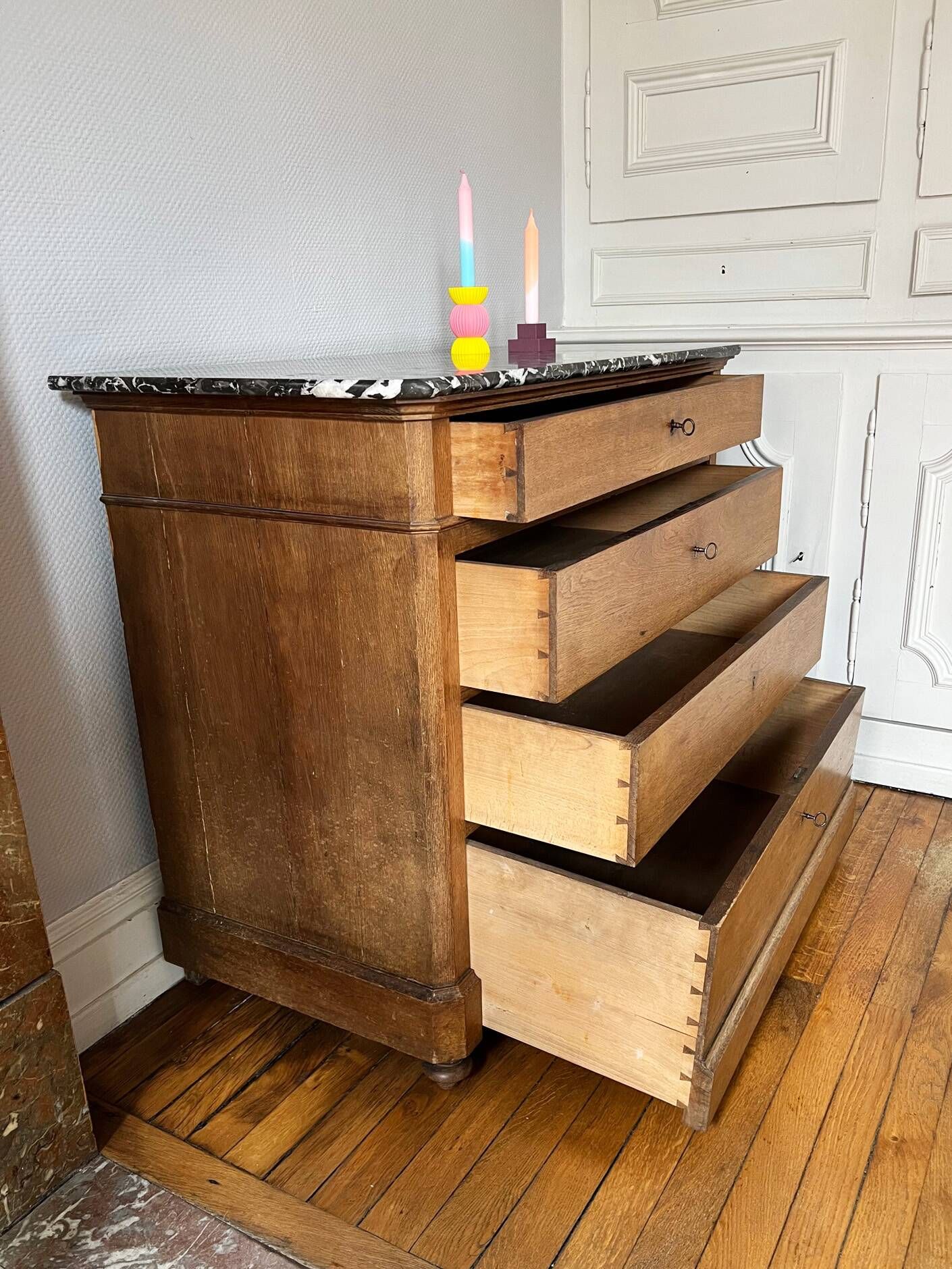 20th century Louis Philippe style wood and marble chest of drawers