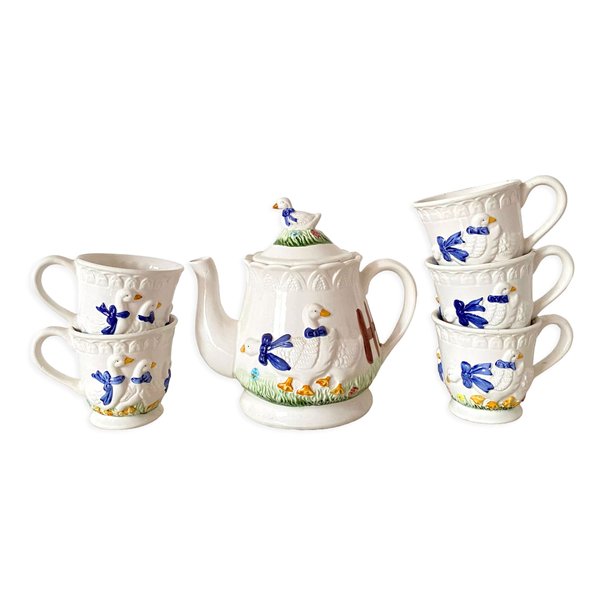 Slurry tea set geese 80s