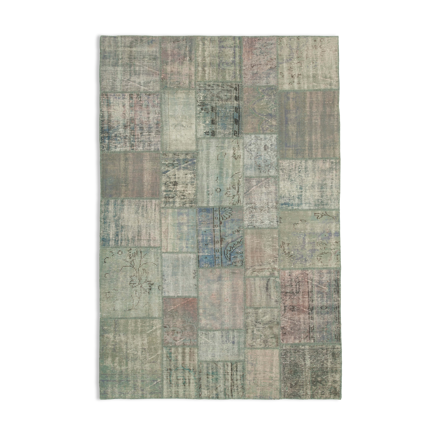 Handwoven turkish contemporary 204 cm x 304 cm grey patchwork carpet