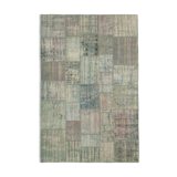 Handwoven turkish contemporary 204 cm x 304 cm grey patchwork carpet