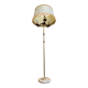 Vintage brass onyx floor lamp with fringed shade.