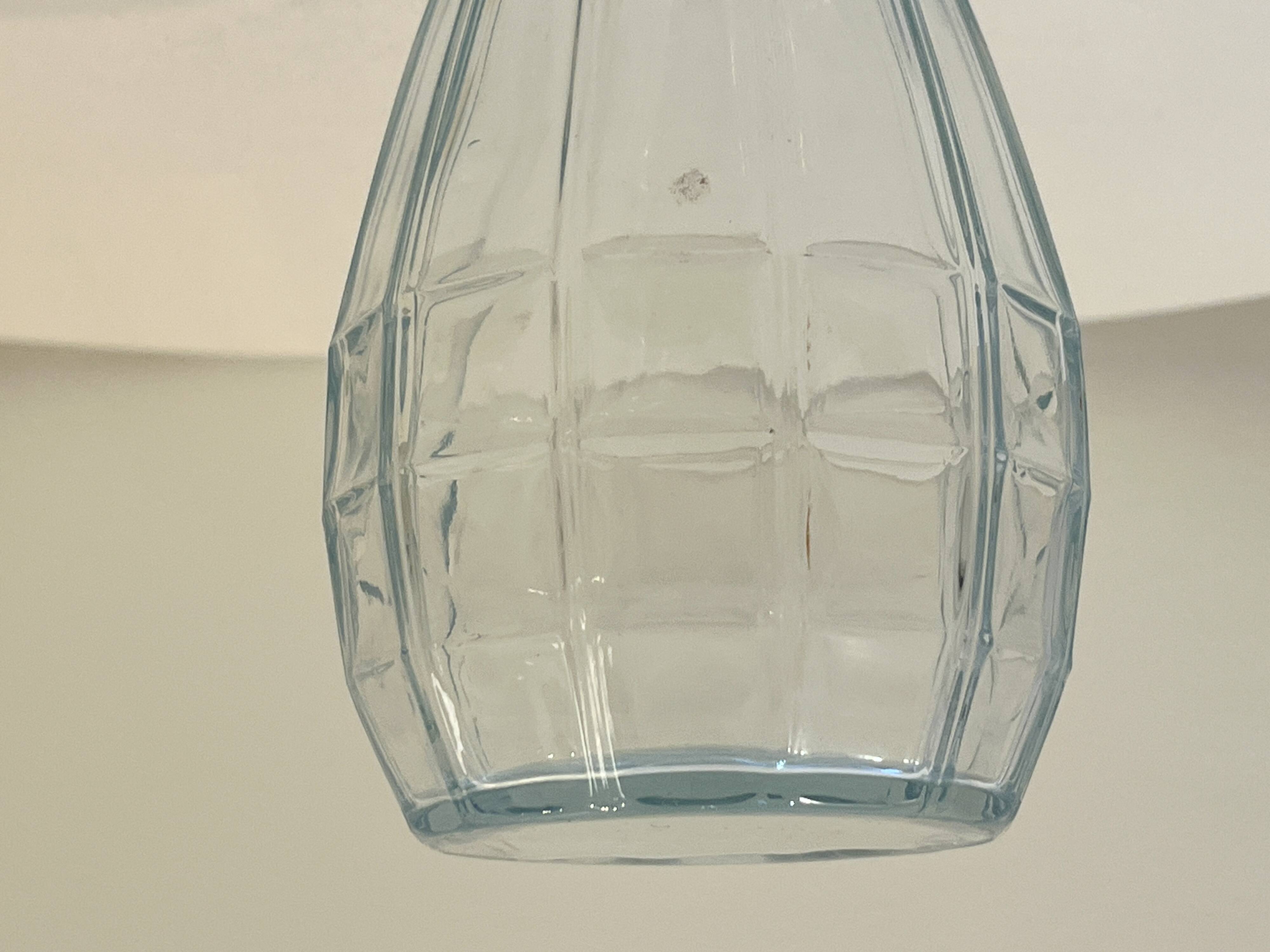 Large French Art Deco Hyacinth Vase in Antique Blue Molded Glass 1930