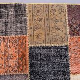 Distressed turkish patchwork rug 244x172 cm wool vintage red black orange large