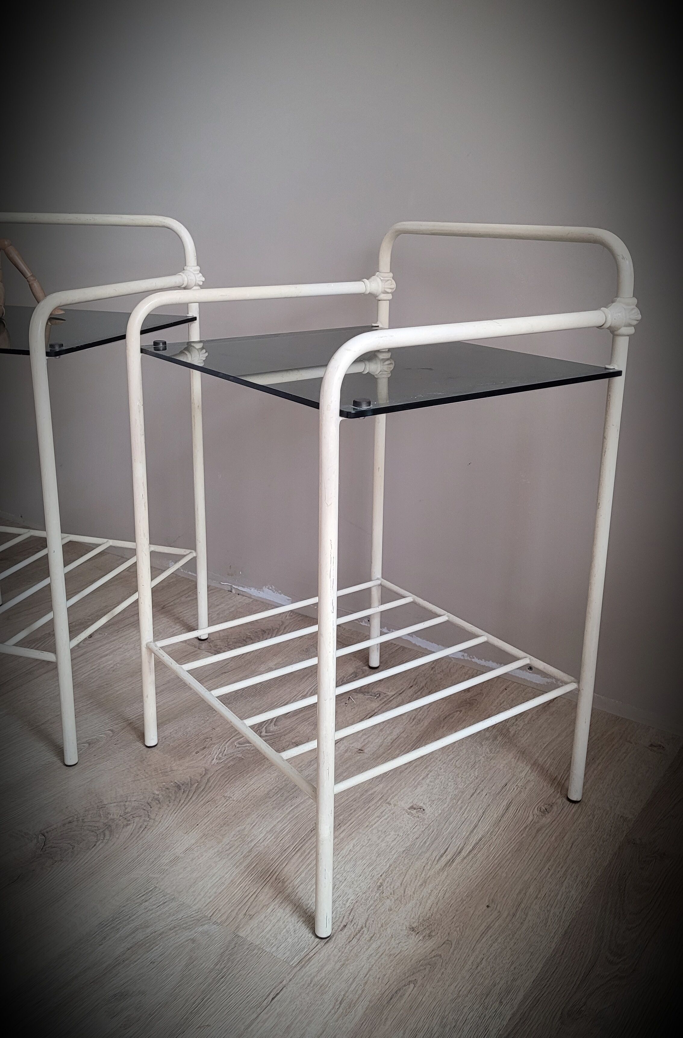 Bedside table metal glass 60s