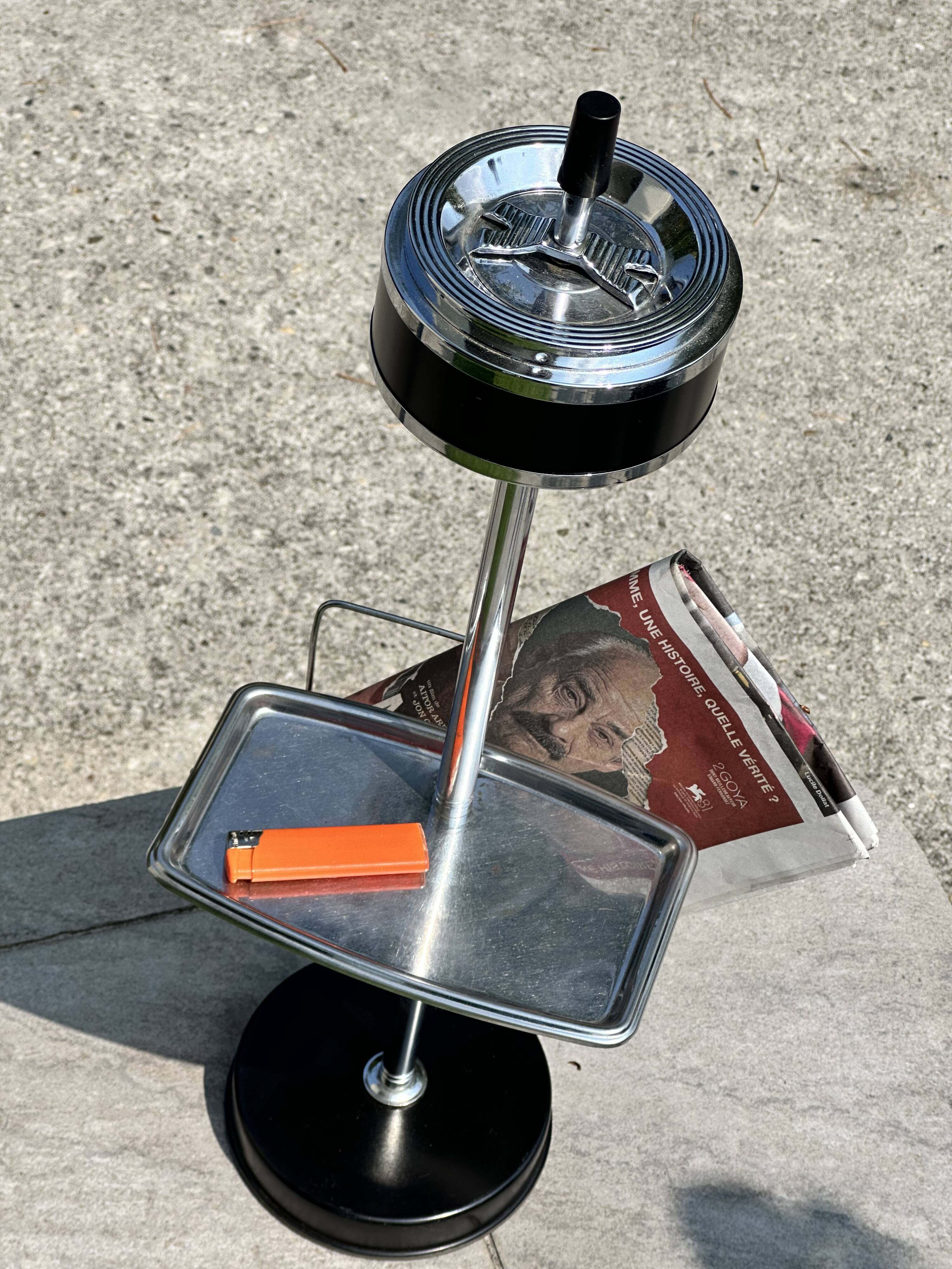 Cendrier sur Pied Vintage Années 70 - Tablette & Porte Revues/Journaux