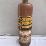 Paire ancienne bouteille grès marron avec étiquettes origine vintage