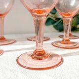 7 vintage pink faceted glass water glasses from the 1950s