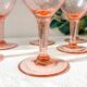 7 vintage pink faceted glass water glasses from the 1950s