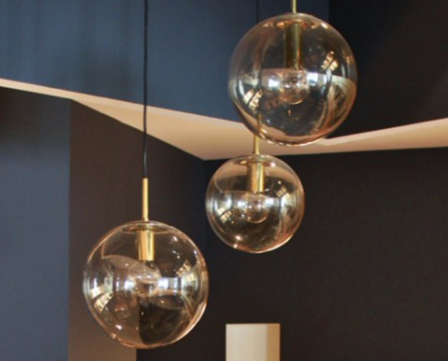 Set of three suspensions in glass and brass Limburg 70s
