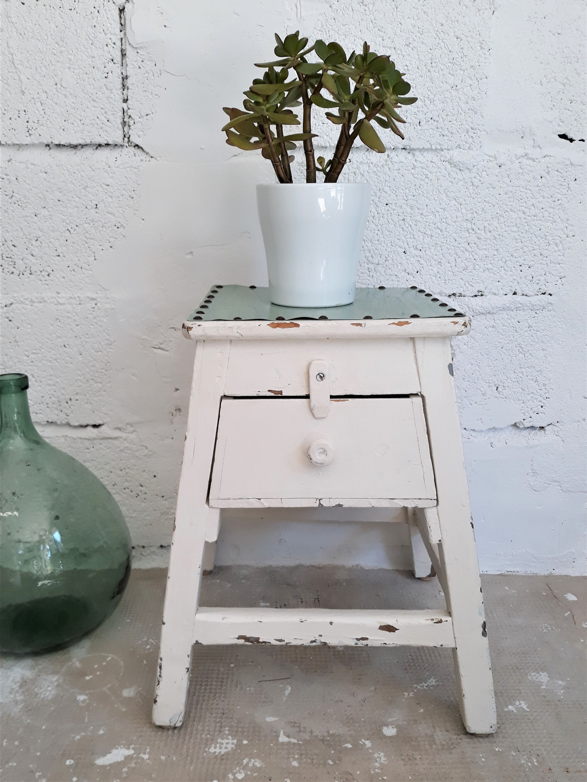 Wooden waxer's stool with drawer