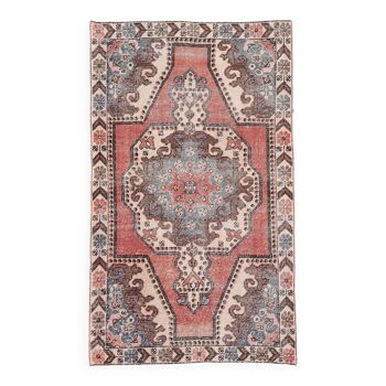 4x7 red & beige vintage rug, 122x207cm