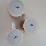 3 Mugs thick porcelain handle 1970 orange flowers Waechtersbach Germany