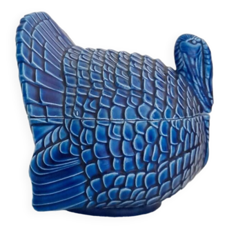 Blue earthenware turkey-shaped box
