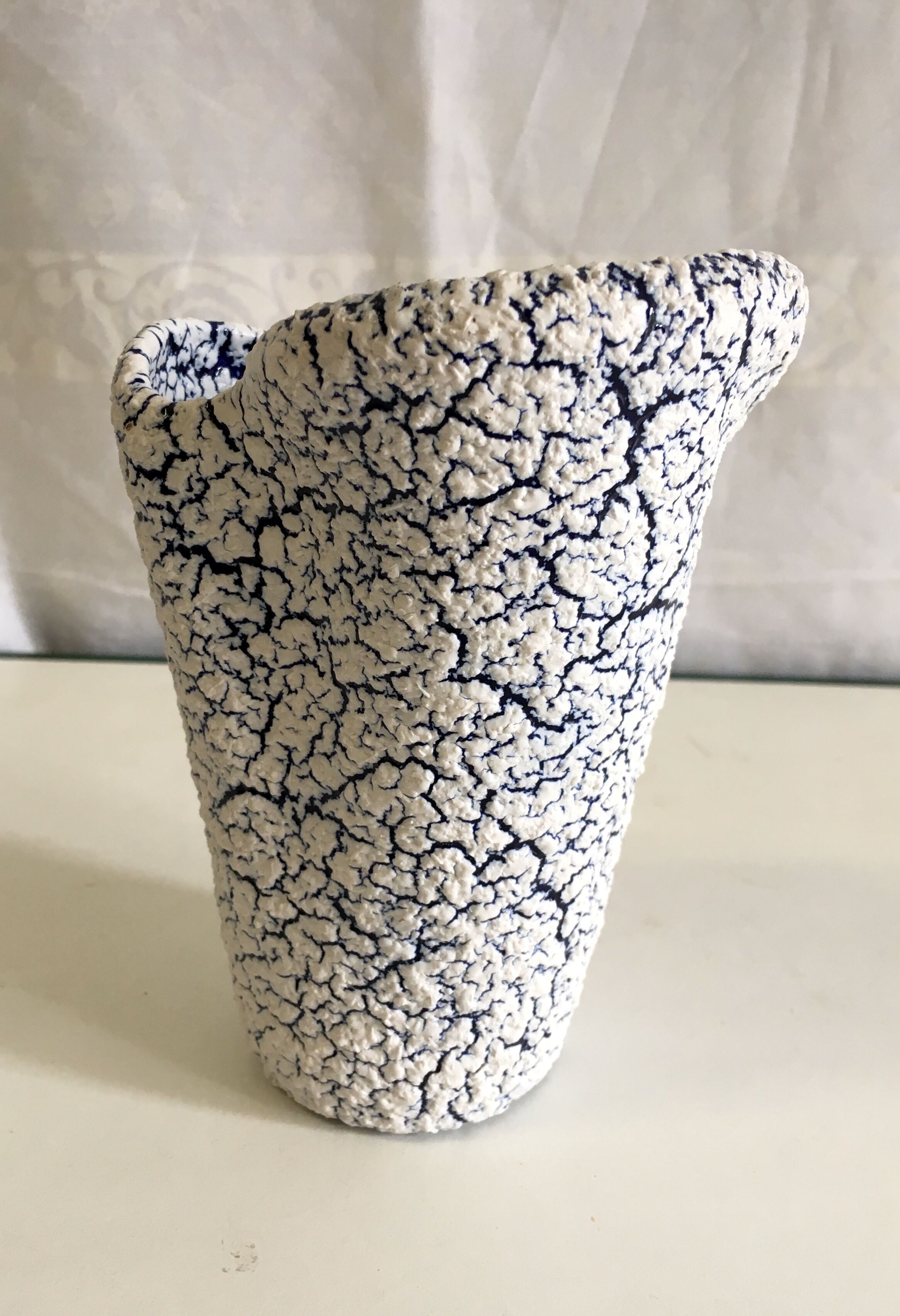 White and blue "fat Lava" vase - 60s