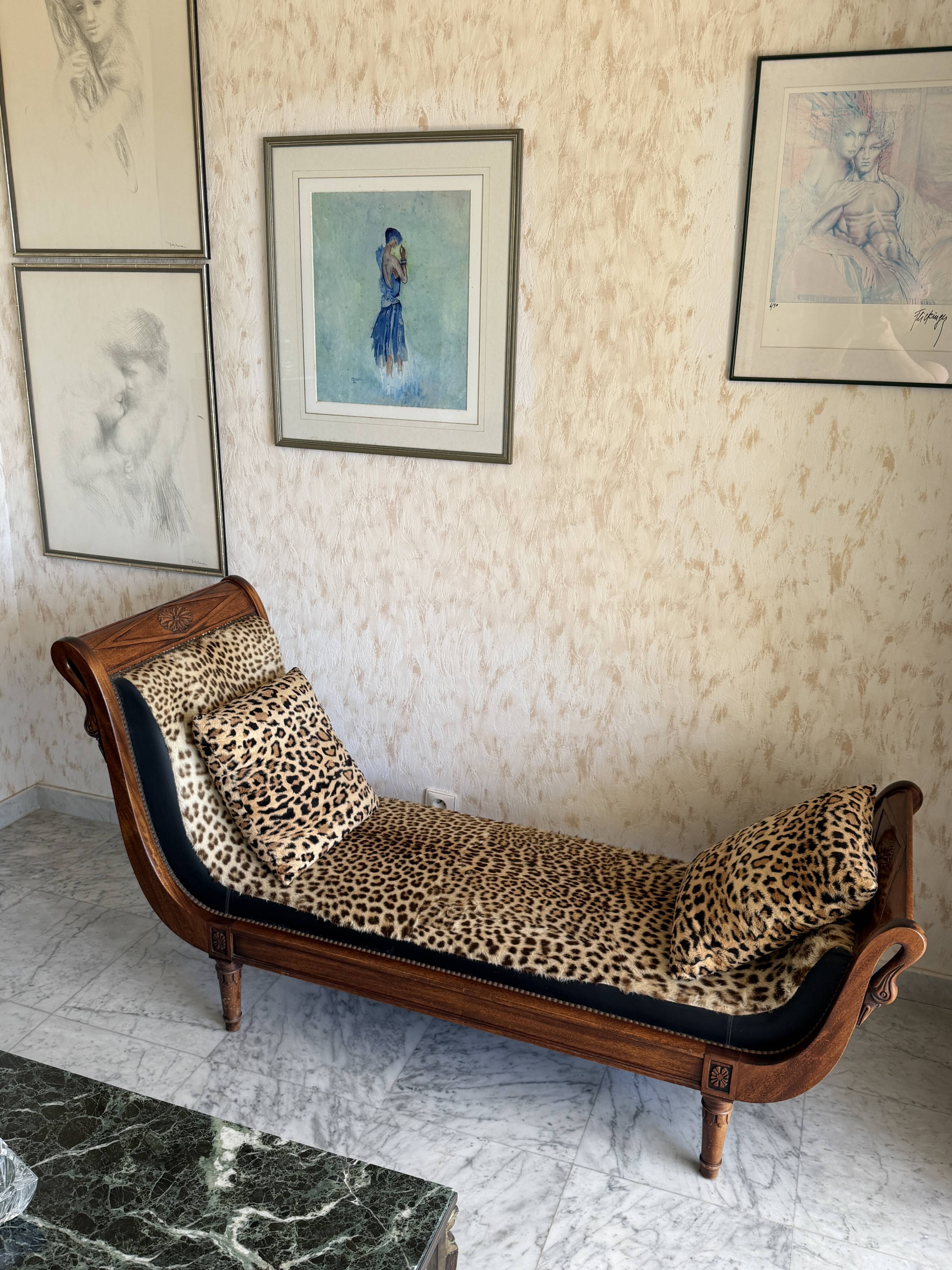 Empire-style wooden daybed / chaise longue