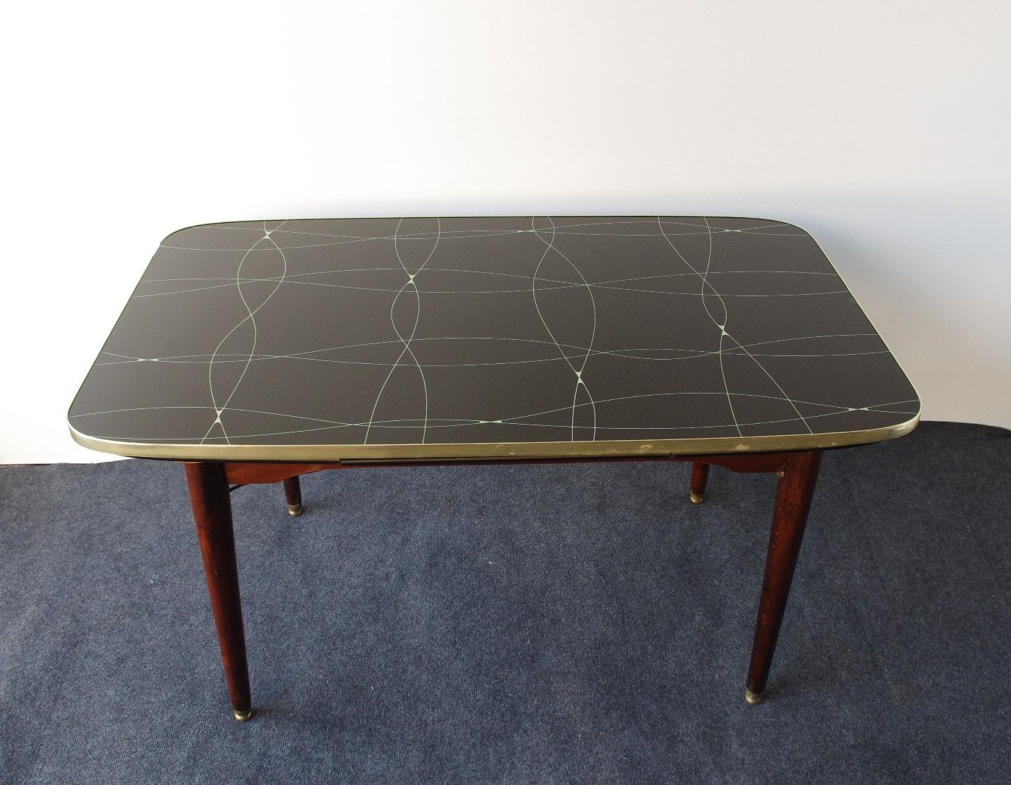 Folding table with black and gold painted glass, 1950