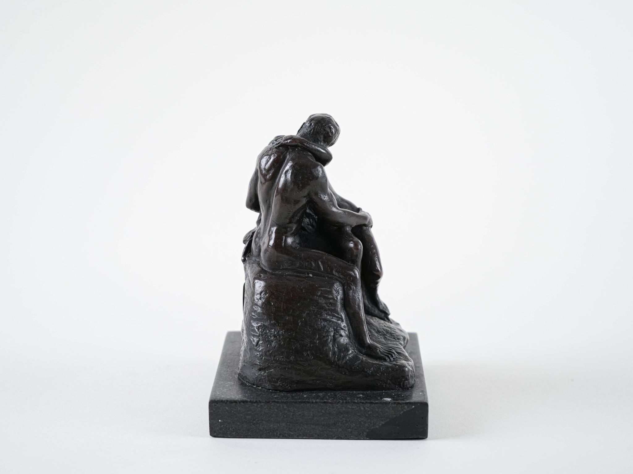 Mother and child art deco figurine signed Rodin, European brown sculptural piece