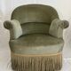 fauteuils crapaud vert sauge et frange doré