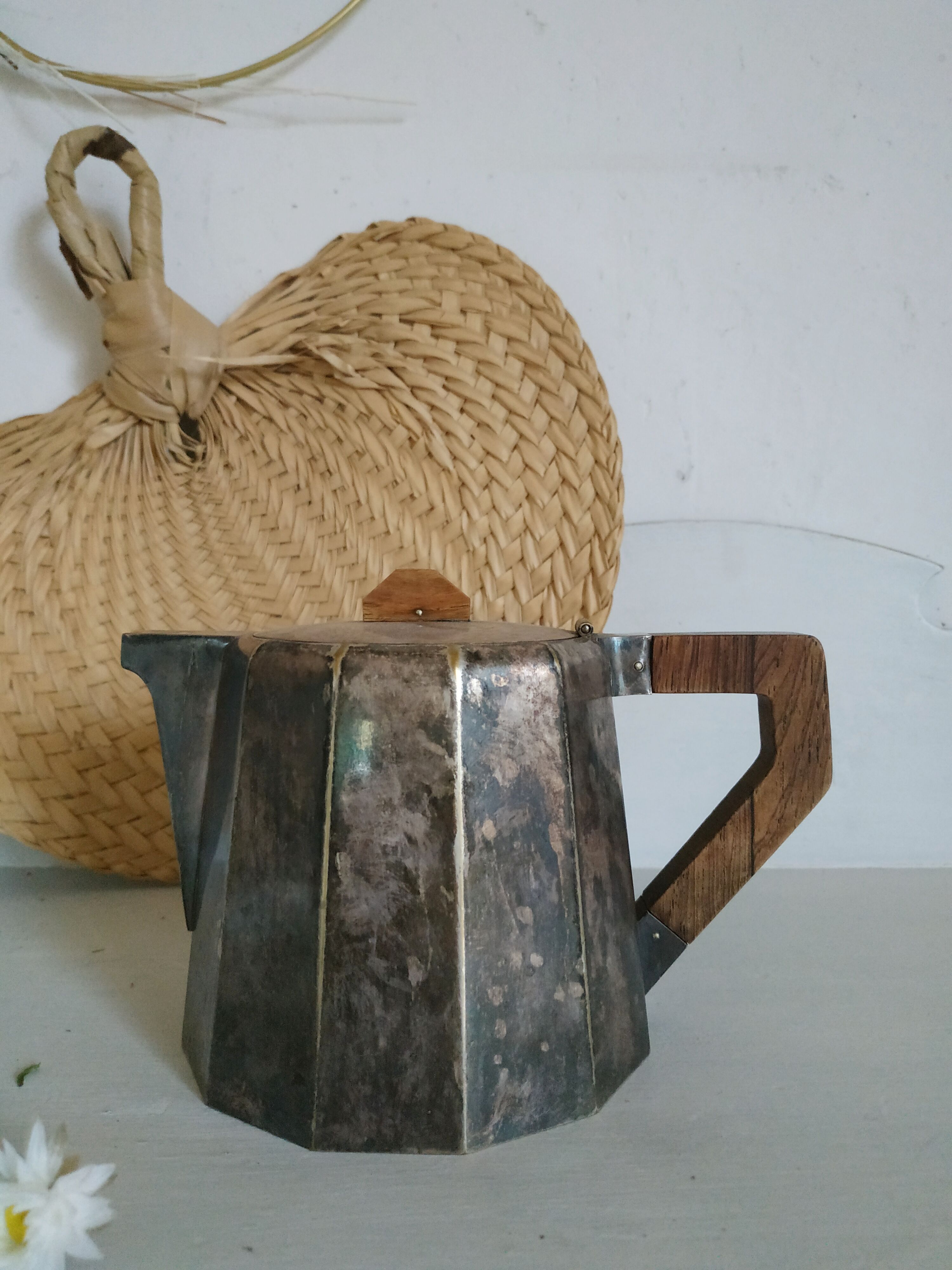 Old silver and wood teapot