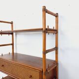 Large vintage rattan, wood and cane bookcase from the 70s