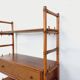 Bibliothèque, étagère en rotin, bois et cannage, années 70