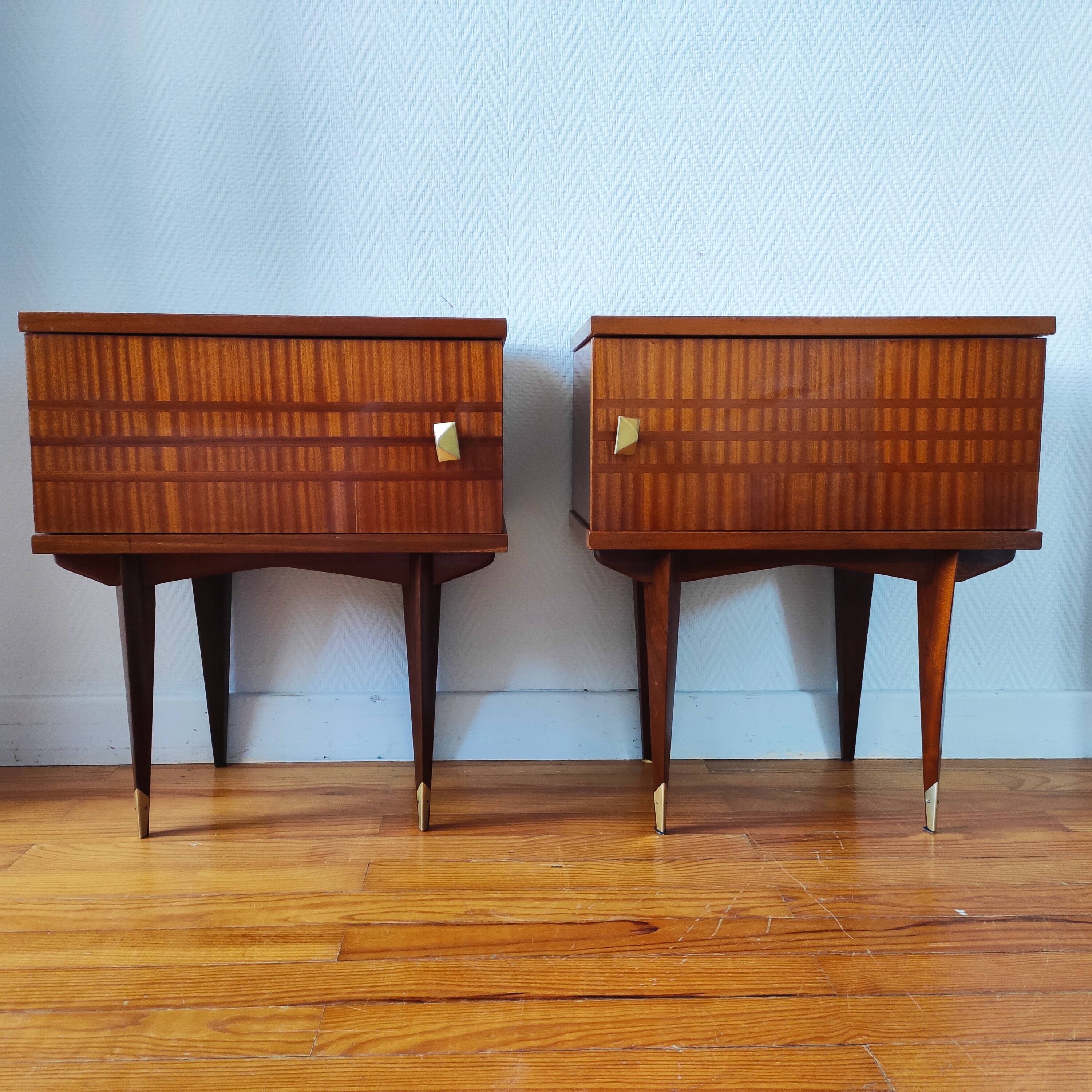 Pair of vintage Scandinavian design bedside tables from the 50s-60s.