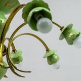 Neoclassical Style 8-Iight Italian Porcelain and Brass Chandelier, 1960s