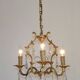French Vintage Brass Mid Century 3 Light 3 Sided Crystal Cage Chandelier