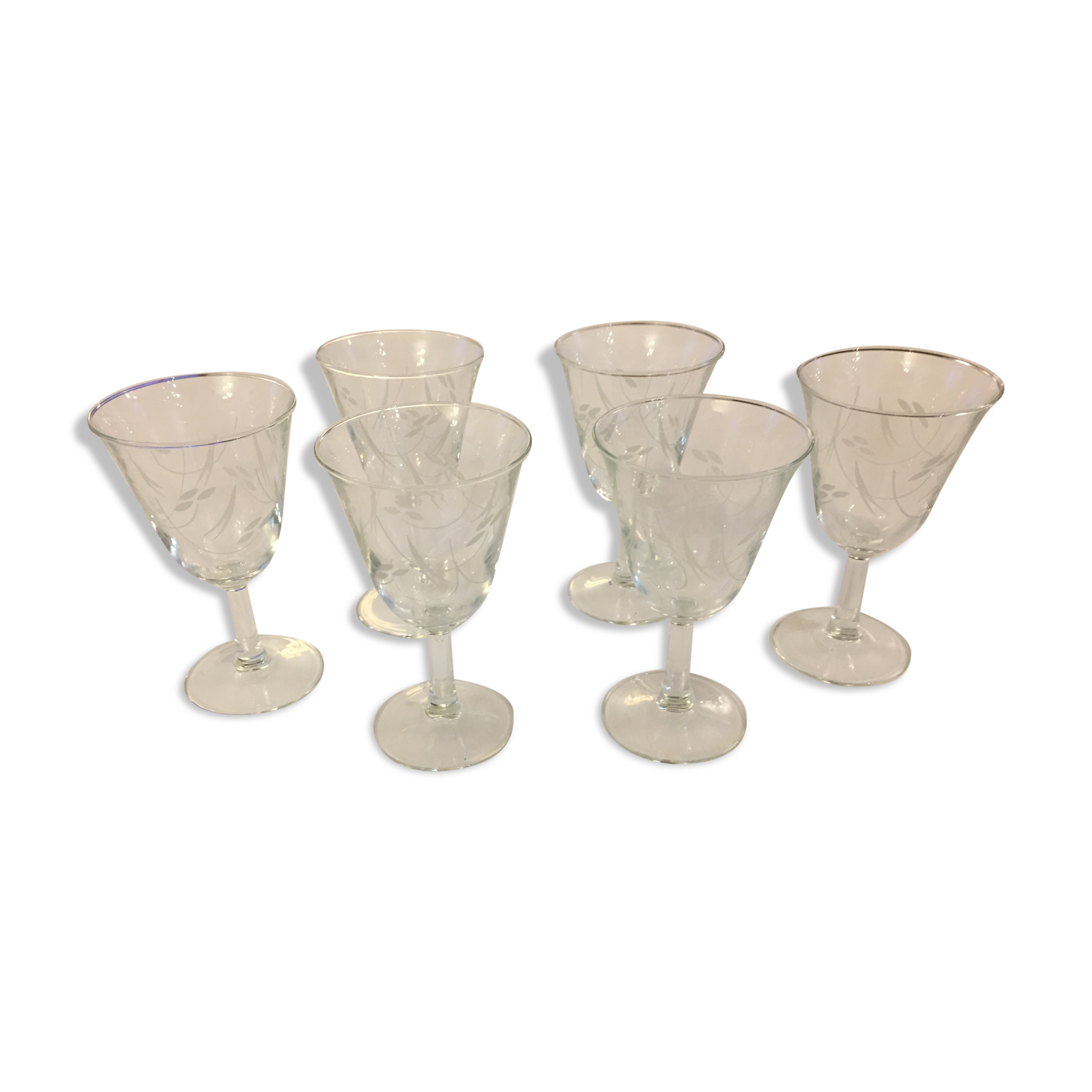 Set of six engraved wine glasses