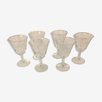 Set of six engraved wine glasses
